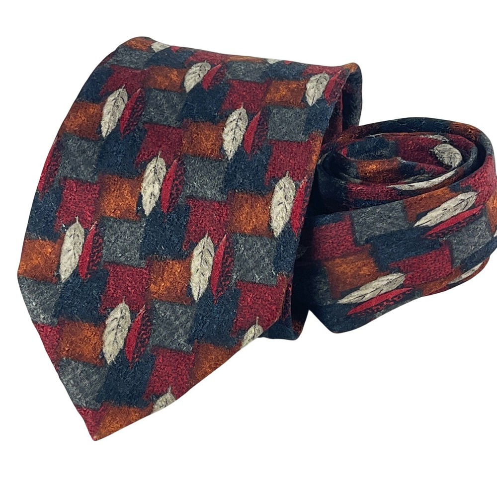 Ermenegildo Zegna Tie Mens Silk Italy Burgundy Geometric Jacquard Designer